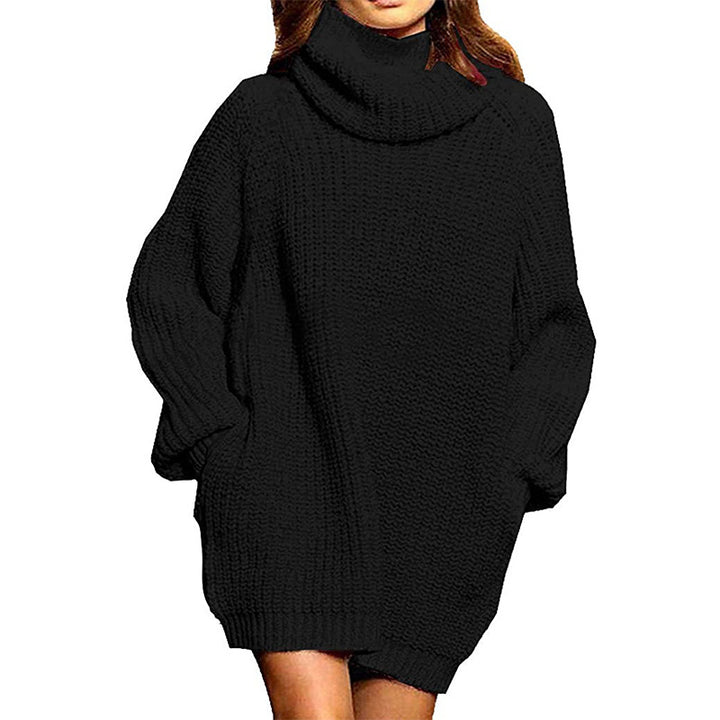 Damen Grobstrick Pulloverkleid mit hohem Kragen und lässigem Schnitt Drune