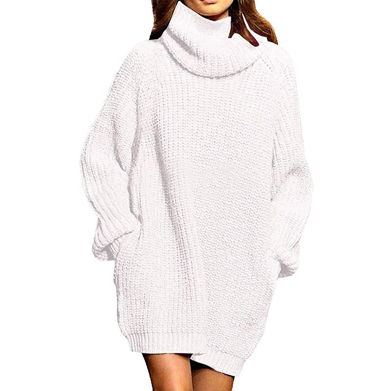 Damen Grobstrick Pulloverkleid mit hohem Kragen und lässigem Schnitt Drune