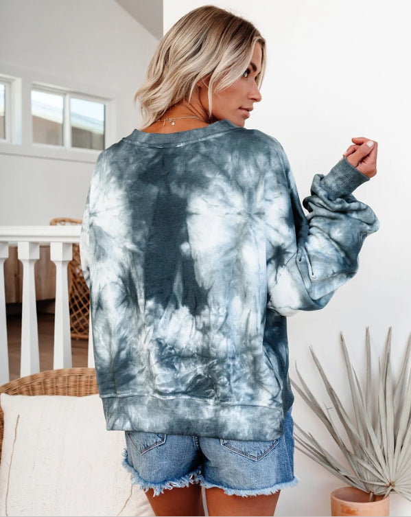 Damen Oversized Sweatshirt im modernen Batikdesign mit voluminösen Ärmeln Drune