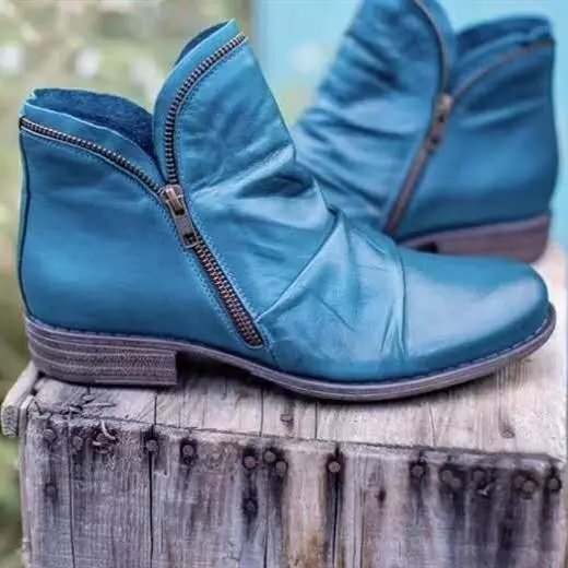 Damen nan knöchelhohe Stiefeletten aus weichem Leder mit seitlichem Reißverschluss und vintage Absatz Drune