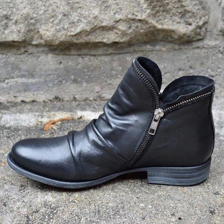 Damen nan knöchelhohe Stiefeletten aus weichem Leder mit seitlichem Reißverschluss und vintage Absatz Drune