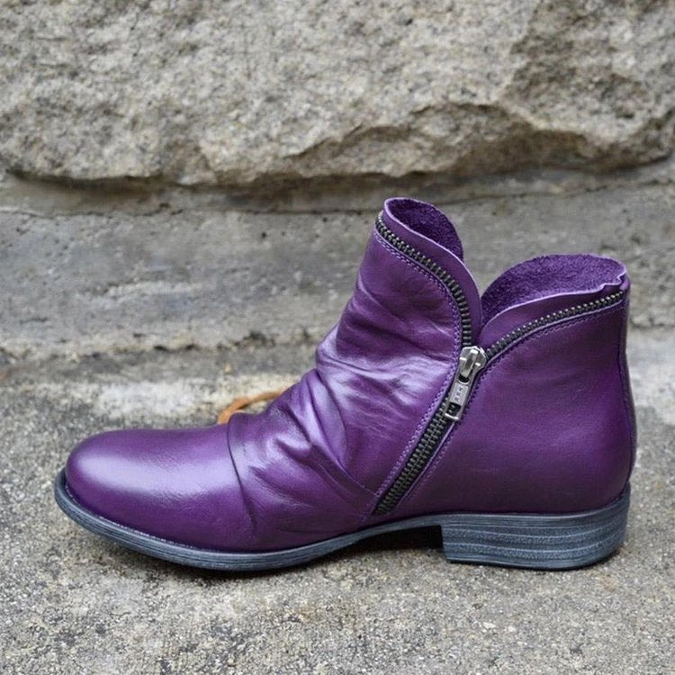 Damen nan knöchelhohe Stiefeletten aus weichem Leder mit seitlichem Reißverschluss und vintage Absatz Drune