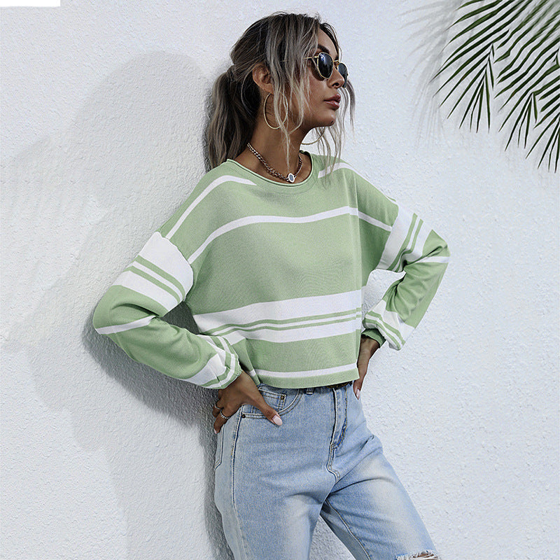 Damen gestreifter Sweatshirt mit weitem Schnitt und modernen Ärmeln Drune