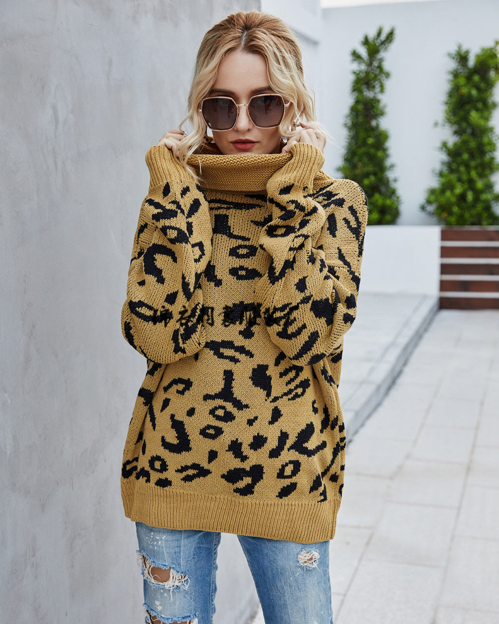 Damen modischer Pullover mit Leopardenmuster Drune