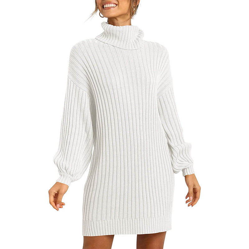 Damen Strickkleid mit hohem Kragen und weit geschnittenen Ärmeln Drune