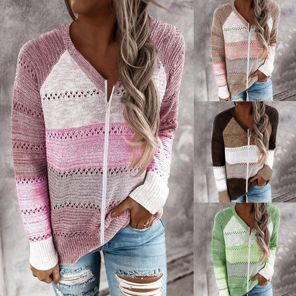Damen Strickpullover mit Reißverschluss und luftigen Rippdetails Drune