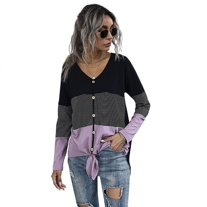 Damen lässige Knopfleisten-Strickjacke mit eleganten Farbblock-Elementen Drune