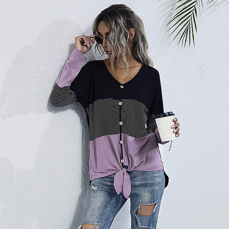 Damen lässige Knopfleisten-Strickjacke mit eleganten Farbblock-Elementen Drune