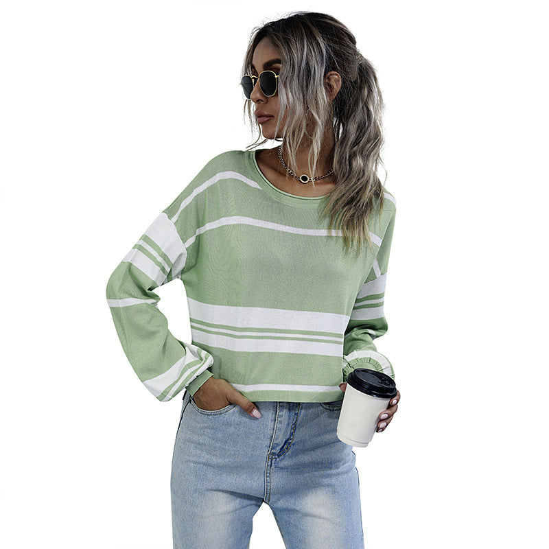 Damen gestreifter Sweatshirt mit weitem Schnitt und modernen Ärmeln Drune