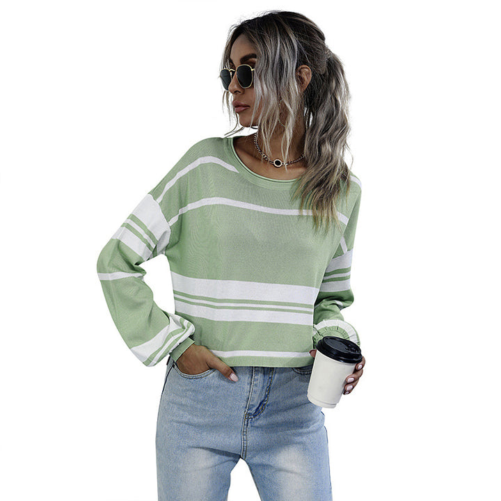 Damen gestreifter Sweatshirt mit weitem Schnitt und modernen Ärmeln Drune