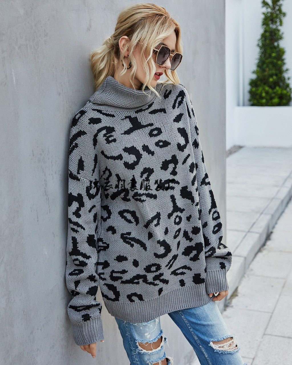 Damen modischer Pullover mit Leopardenmuster Drune