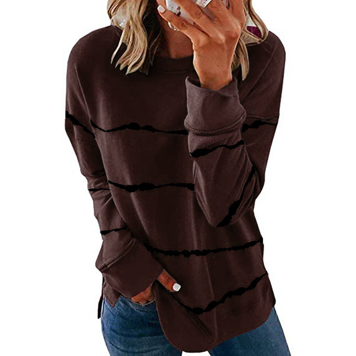 Damen nan lässiges Oversize-Sweatshirt mit wellenförmigem Streifenmuster Rundhals Seitenschlitzen und gerundetem Saum Drune