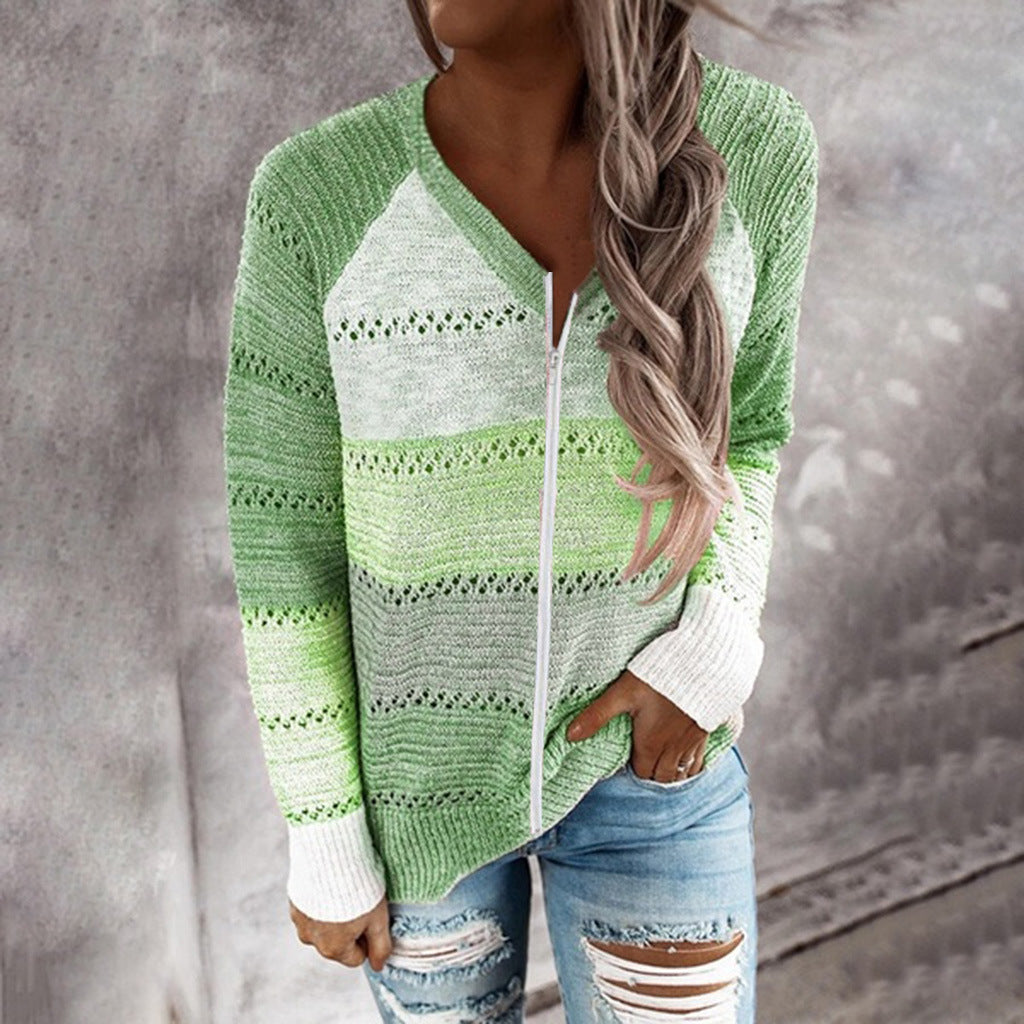 Damen Strickpullover mit Reißverschluss und luftigen Rippdetails Drune