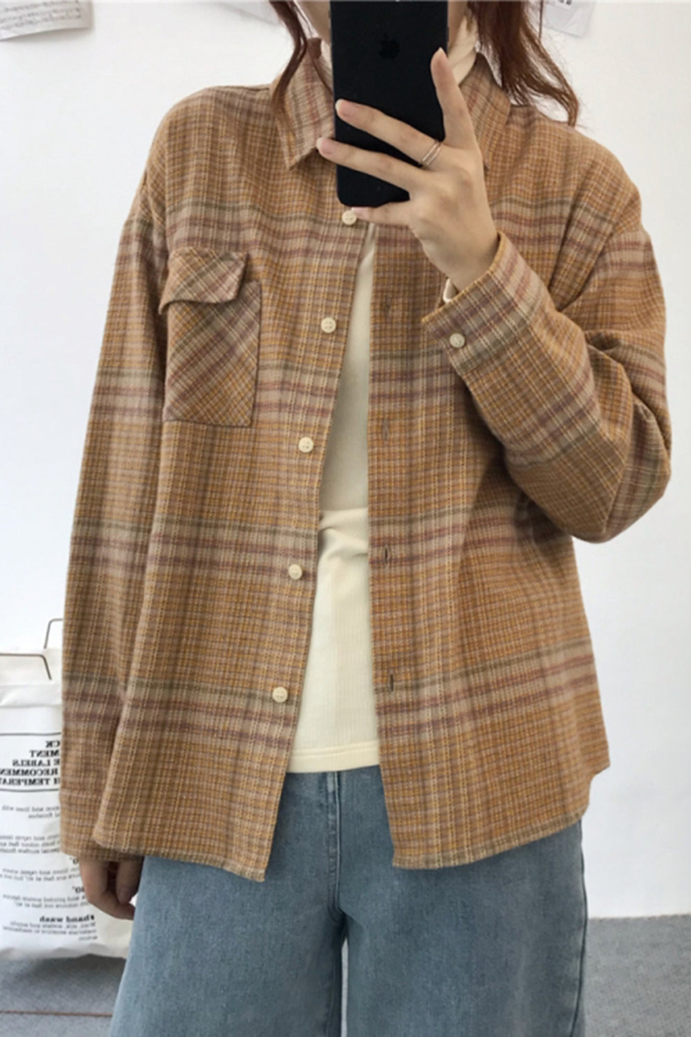 Drune | Verdickung Tweed Karo Langarmhemd