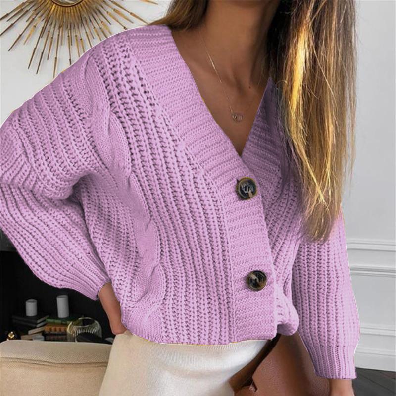 Damen Grobstrick-Cardigan mit tiefem V-Ausschnitt und Knopfdetails Drune