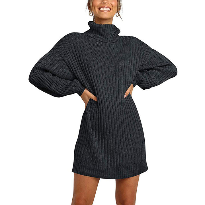 Damen Strickkleid mit hohem Kragen und weit geschnittenen Ärmeln Drune