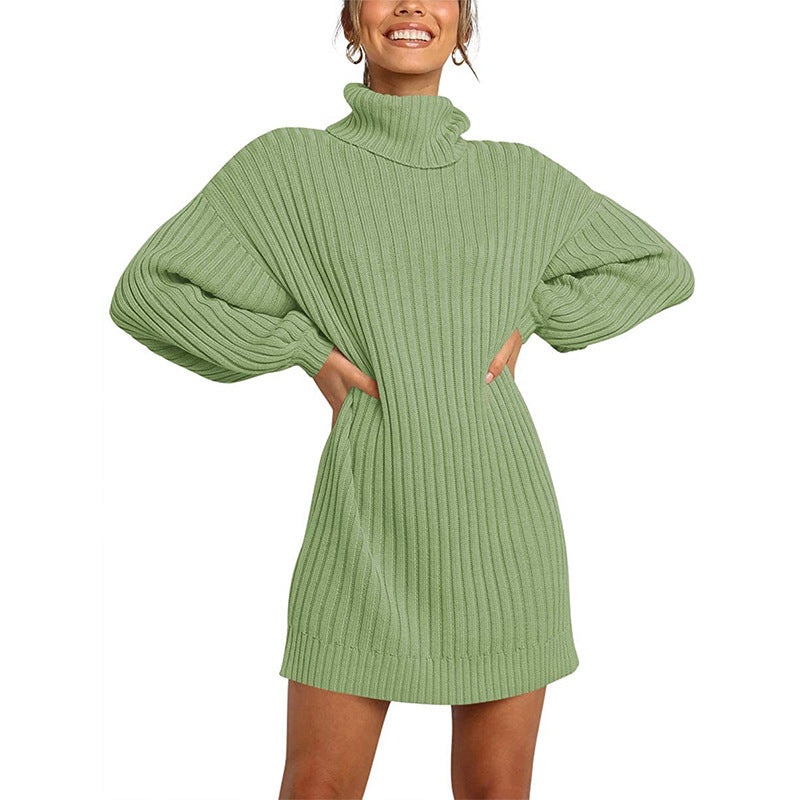 Damen Strickkleid mit hohem Kragen und weit geschnittenen Ärmeln Drune