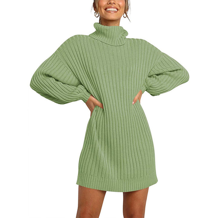 Damen Strickkleid mit hohem Kragen und weit geschnittenen Ärmeln Drune