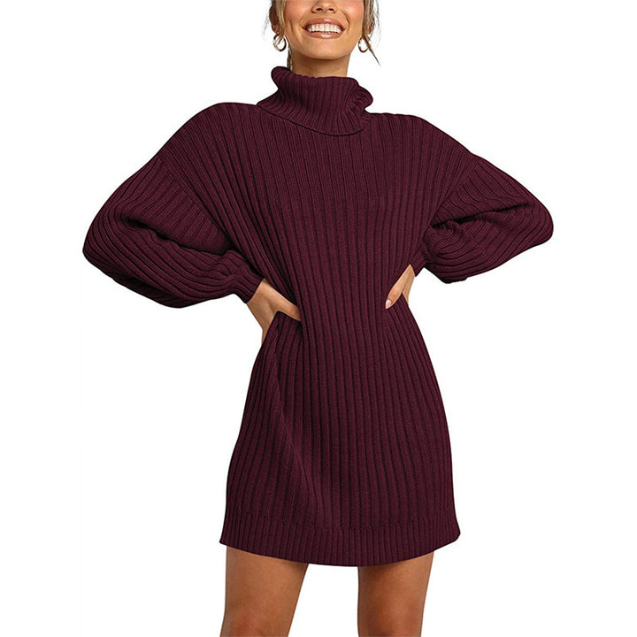 Damen Strickkleid mit hohem Kragen und weit geschnittenen Ärmeln Drune