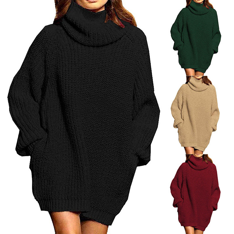 Damen Grobstrick Pulloverkleid mit hohem Kragen und lässigem Schnitt Drune