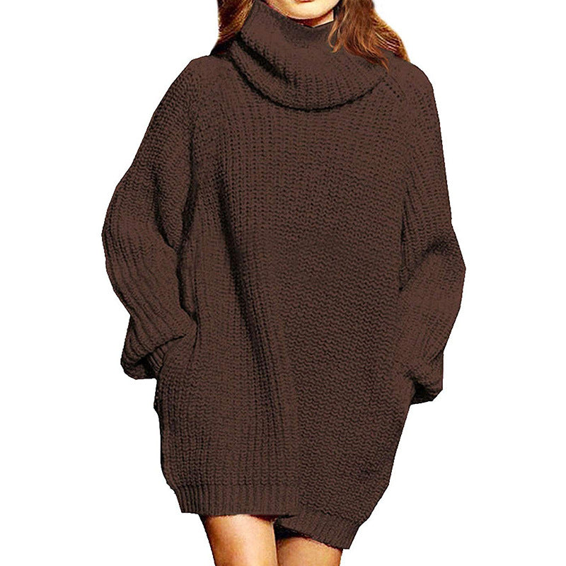 Damen Grobstrick Pulloverkleid mit hohem Kragen und lässigem Schnitt Drune