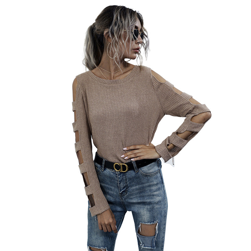 Damen elegantes Strickoberteil mit Cut-Out-Ärmeln und lässigem Design Drune