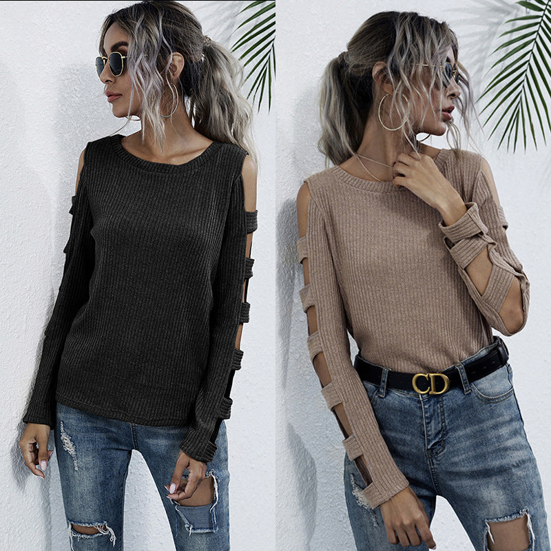 Damen elegantes Strickoberteil mit Cut-Out-Ärmeln und lässigem Design Drune