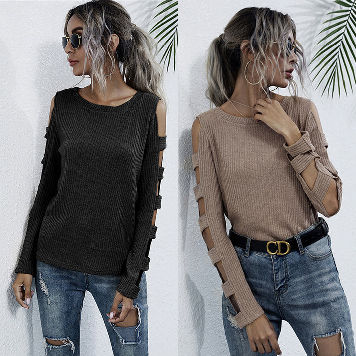 Damen elegantes Strickoberteil mit Cut-Out-Ärmeln und lässigem Design Drune