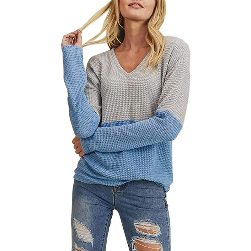 Damen lässiger Strickpullover mit modernem Farbverlauf und V-Ausschnitt Drune