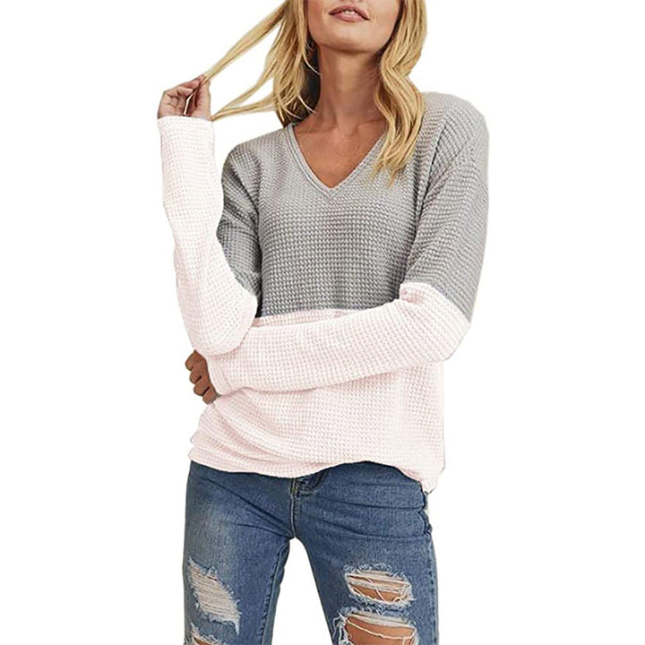 Damen lässiger Strickpullover mit modernem Farbverlauf und V-Ausschnitt Drune