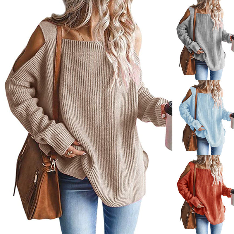 Damen schulterfreier Grobstrickpullover Drune