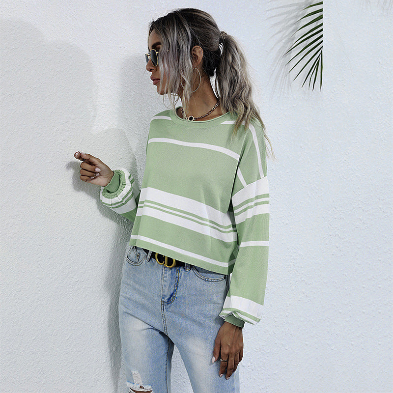 Damen gestreifter Sweatshirt mit weitem Schnitt und modernen Ärmeln Drune