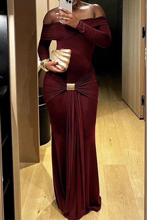 Drune | Rosiedress Off Shoulder Knoten Front Bodycon Maxi Party Kleid