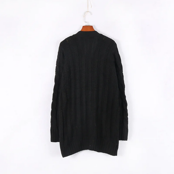 Drune | Wollstrickjacke Damen Mit Zopfmuster Und Holzknöpfen, Lockere