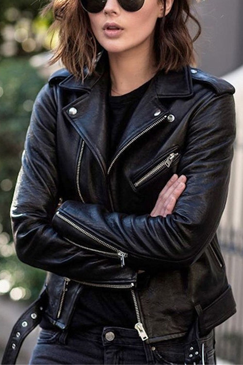 Drune | Revers Zip-Up Kunstleder Motorradjacke