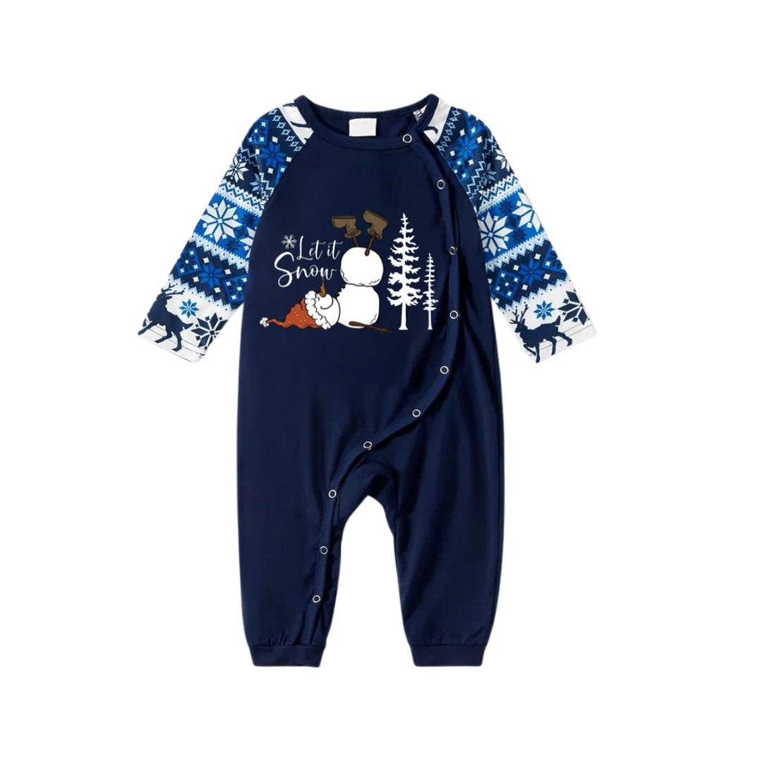 Drune | "Let it Snow" Slogan und Schneemann Bedruckte Blaue Weihnachts-Pyjamas im Matching-Design
