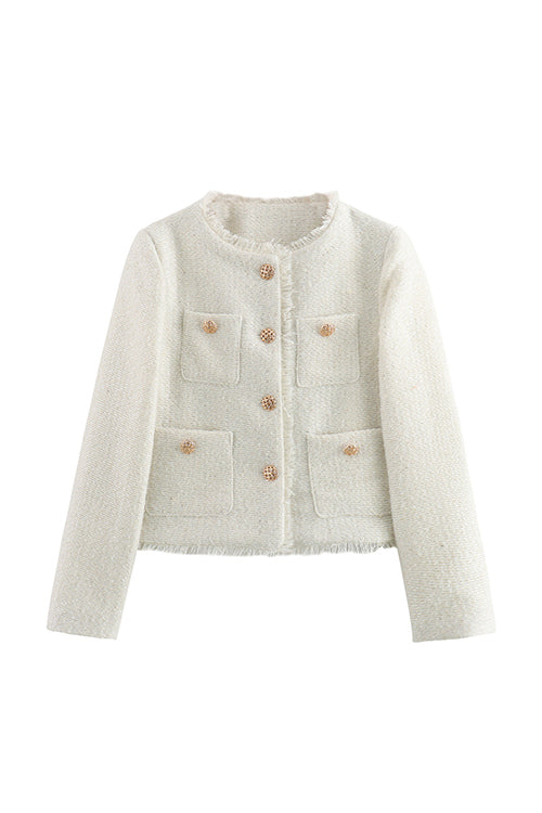 Drune | Knopfverschluss Destroyed Saum Kurze Tweedjacke