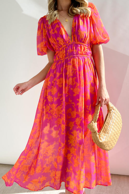 Drune | Real Love Print Puffärmel Maxi Kleid