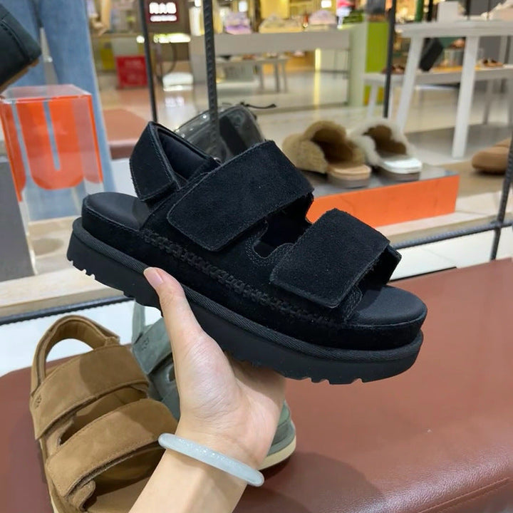 Drune | Frühling und Sommer Neue Echtes Leder Dicke Sohle Riemen Klettsandalen Frauen Offene Zehe Höhensteigerung