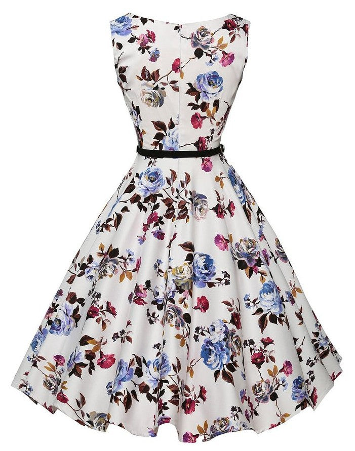 Damen Swingkleid mit floralen Mustern und schwingendem Rock Drune