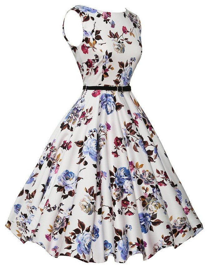 Damen Swingkleid mit floralen Mustern und schwingendem Rock Drune