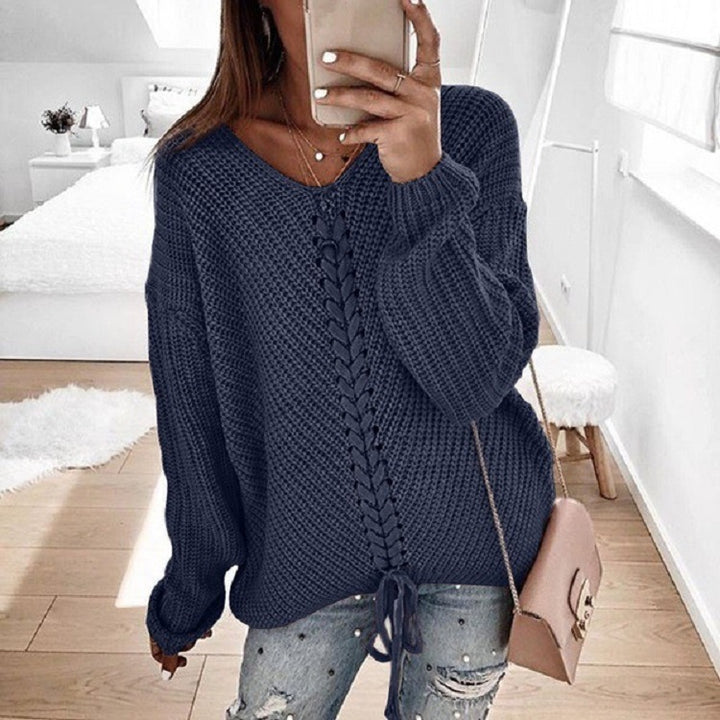 Damen Grobstrickpullover mit innovativem Kordeldetail Drune