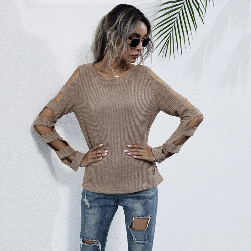 Damen elegantes Strickoberteil mit Cut-Out-Ärmeln und lässigem Design Drune