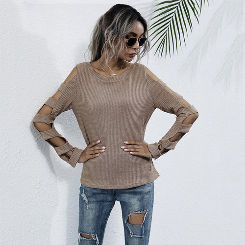 Damen elegantes Strickoberteil mit Cut-Out-Ärmeln und lässigem Design Drune