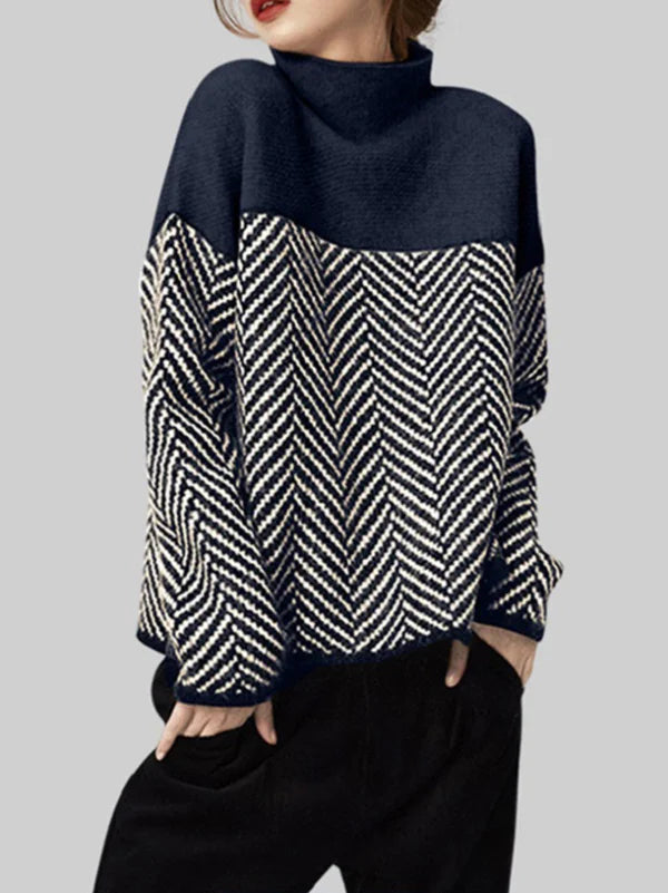 Drune | Damen Rollkragenpullover mit Zweifarbdesign