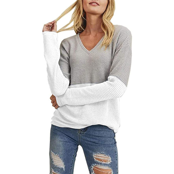 Damen lässiger Strickpullover mit modernem Farbverlauf und V-Ausschnitt Drune