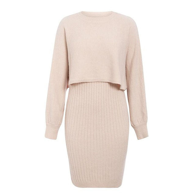 Damen Texturiertes Strickkleid Set Drune