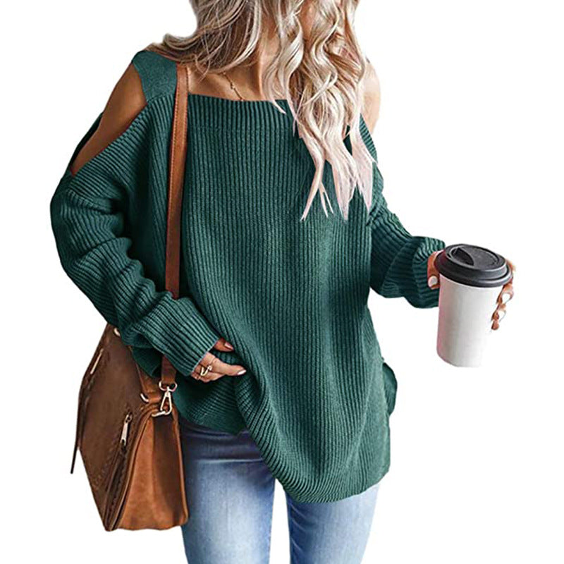 Damen schulterfreier Grobstrickpullover Drune