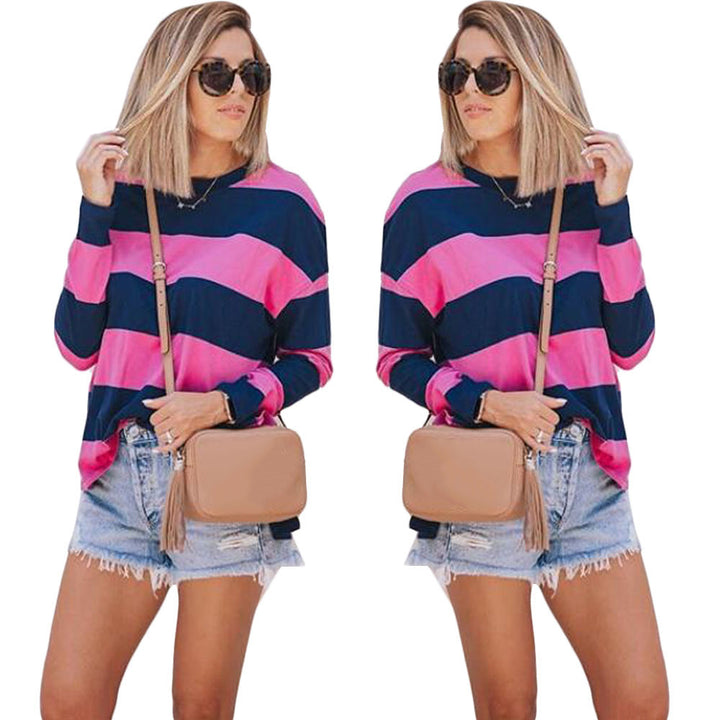 Damen Lässiges Langarmshirt mit modernen Streifen Drune