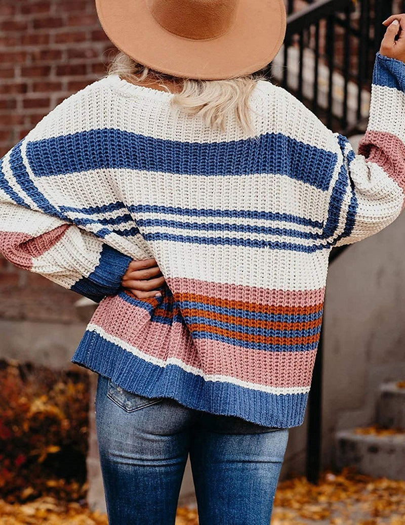 Damen Grobstrickpullover mit vielseitigem Streifenmuster Drune